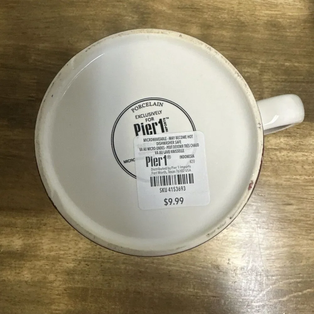 Pier One Christmas Coffee Mug Red Tartan Plaid NWT Porcelain Christmas Holiday